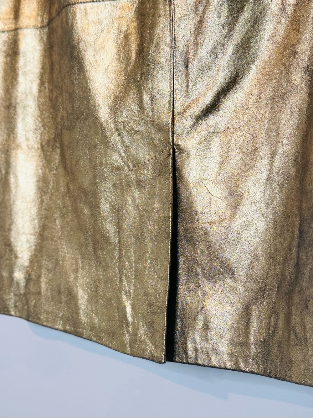 Doncaster Gold Metallic Leather Pencil Straight Skirt - Picture 7 of 10